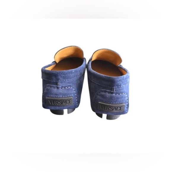 Versace Medusa Blue and Gold Slip-On Driving Loafers NEW